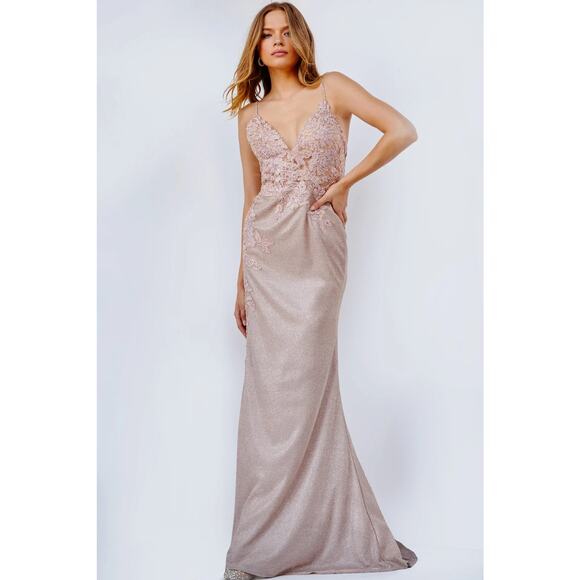 JVN by Jovani Dresses & Skirts - JVN by Jovani JVN2205 Embroidered Lace Fitted Evening Gown Blush/Nude Size 2